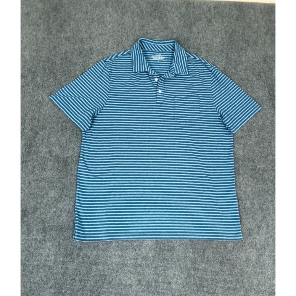 Vineyard Vines Polo Shirt Mens Blue Stripe Edgartown Pocket Whale Golf Size L